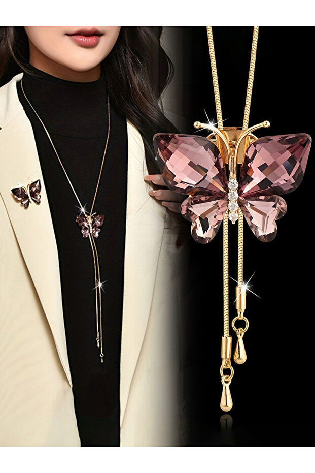 Butterfly Shaped Pendant Long Necklace