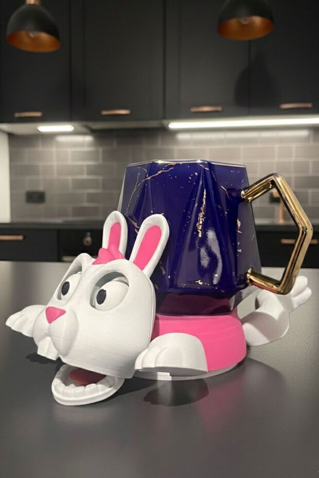 حامل أكواب على شكل أرنب لطيف - حامل أكواب متحرك ومرح (قطعة واحدة لا تتشتت)