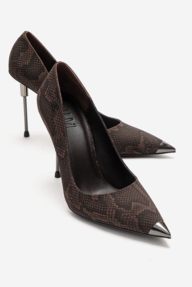 Carlas Brown Patterned Women's Heeled Shoes