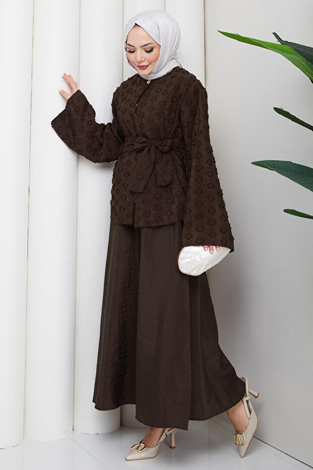 طقم مزدوج بنقش حلقي بني HM2881 - 8