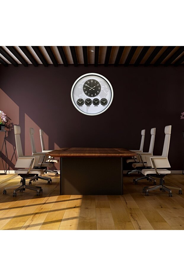 ساعة عالمية أنيقة باللون الأبيض مقاس 52 سم - 1