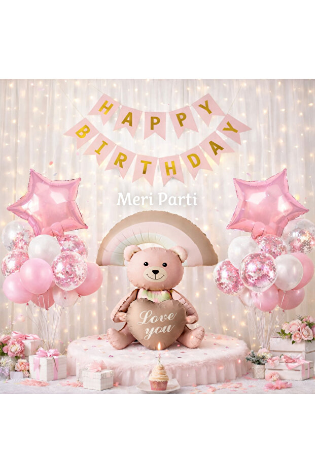 Pink Teddy Bear Birthday Concept Set Girl's Birthday