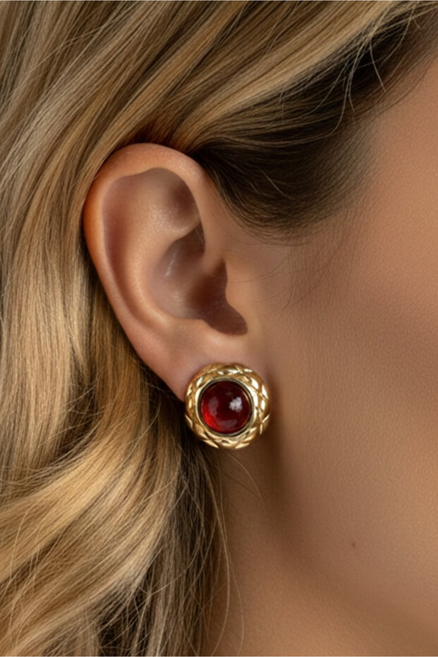 Vintage Ruby Çelik Küpe - 1