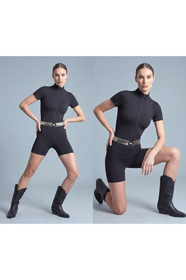 Hidden Zipper High Neck Premium Shorts Jumpsuit Misstl2716