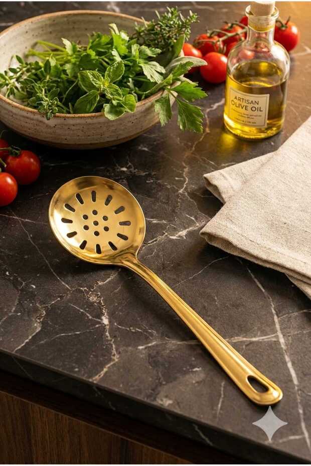 Gold Stainless Steel Colander - 24 cm Luxury Serving and Frying Strainer