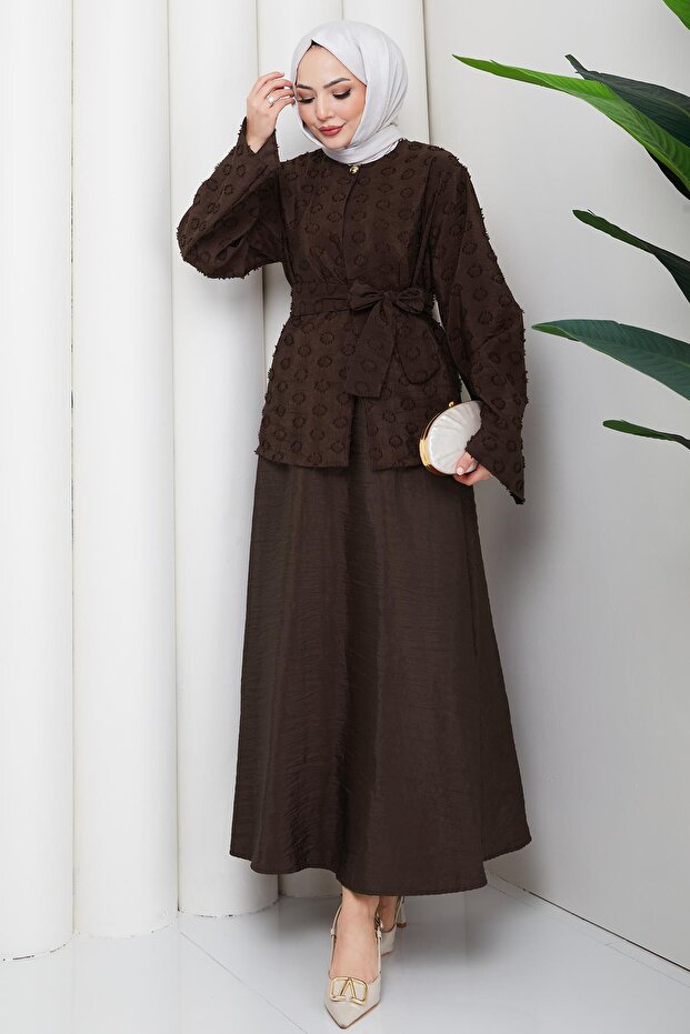 طقم مزدوج بنقش حلقي بني HM2881 - 5