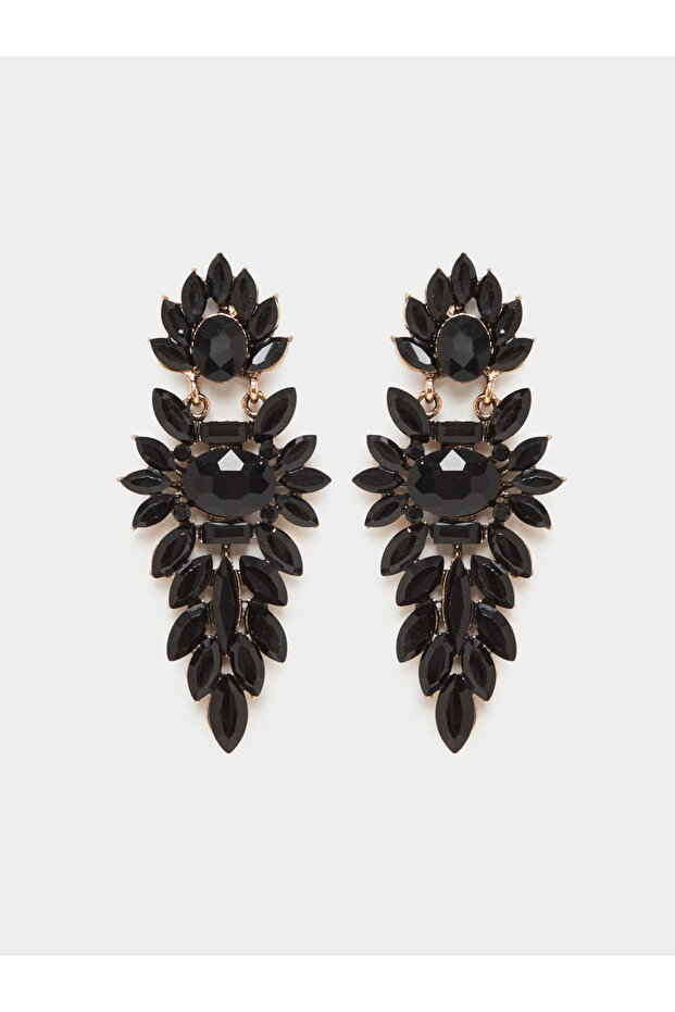 أقراط متدلية مرصعة بأحجار كريمة سوداء - 1