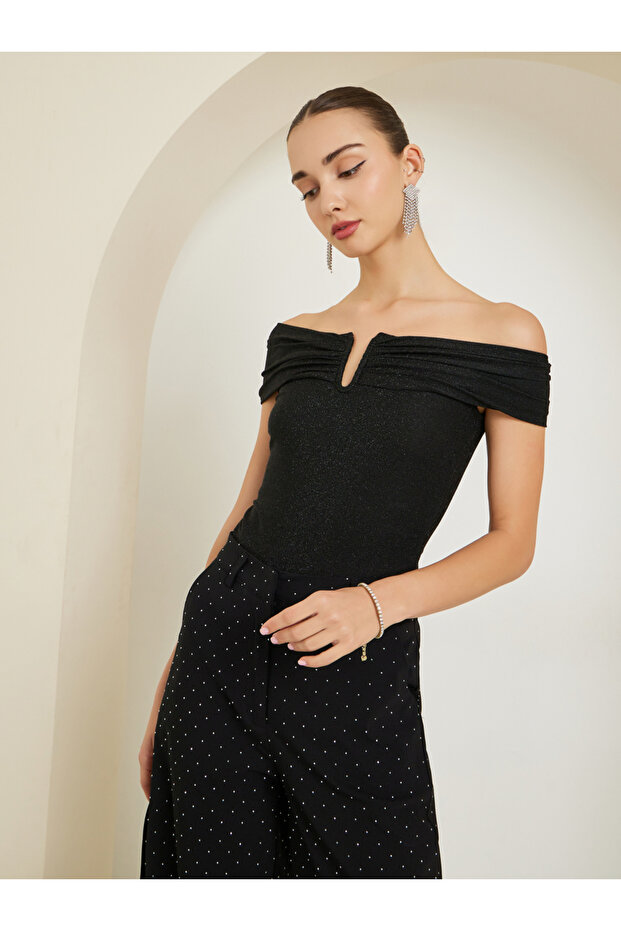 Black Knit Off-Shoulder Top