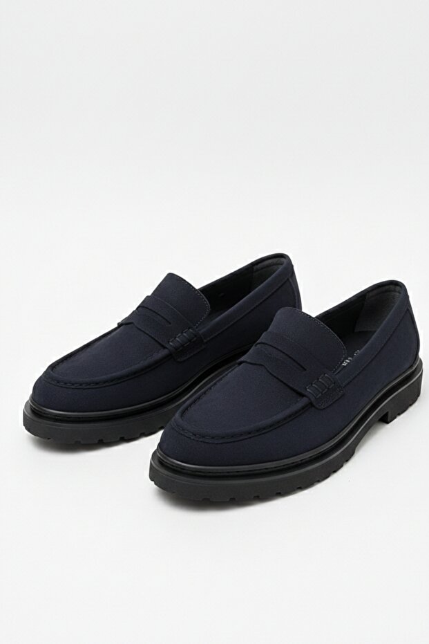 Genuine Nubuck Leather Navy Blue Comfortable Daily Men's Loafer Shoes Luass28Al0053