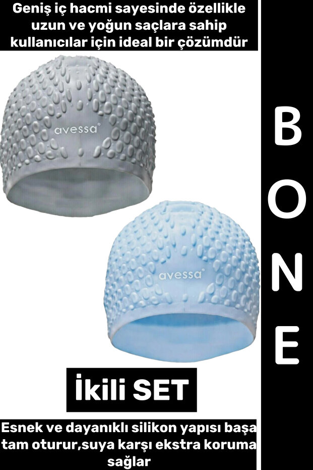 # Bone Flexible Soft Silicone Pool Sea Swimming Waterproof Ear Protection Large Size Hair Cap Double Set