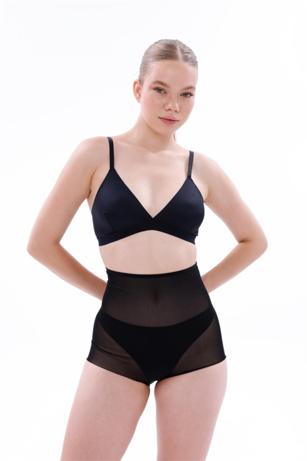 . .T Black Mi Emay 2706 Laser Tulle Gathering Slip Ghost Panties Corset