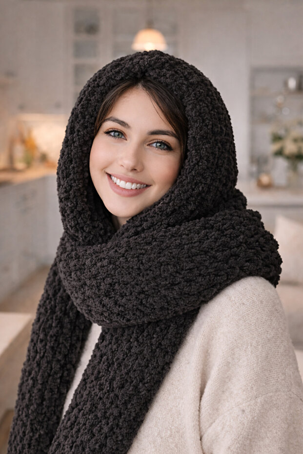 قبعة بالاكلافا منفوشة (بدون أغطية للأذنين)، قبعة، وشاح