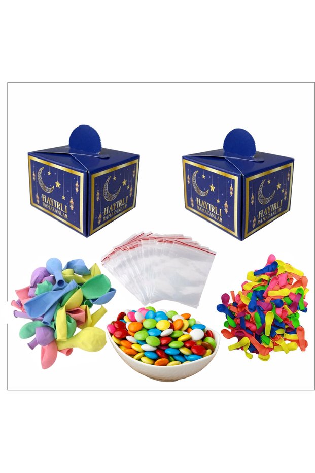 100-Piece Auspicious Ramadan Box+100 Balloons+100 Water Balloons+1 kg Bonibon+100 Ziplock Bags Gift Set