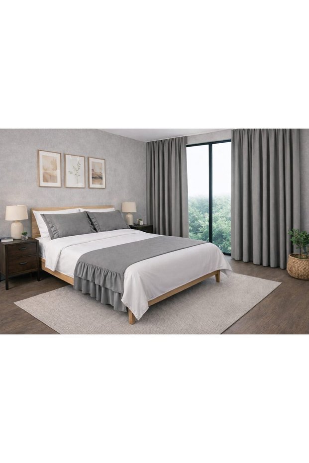 Gray Bed Runner and Background Curtain Set