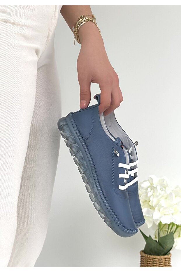 Jiten Blue Leather Lace-Up Sports Shoes