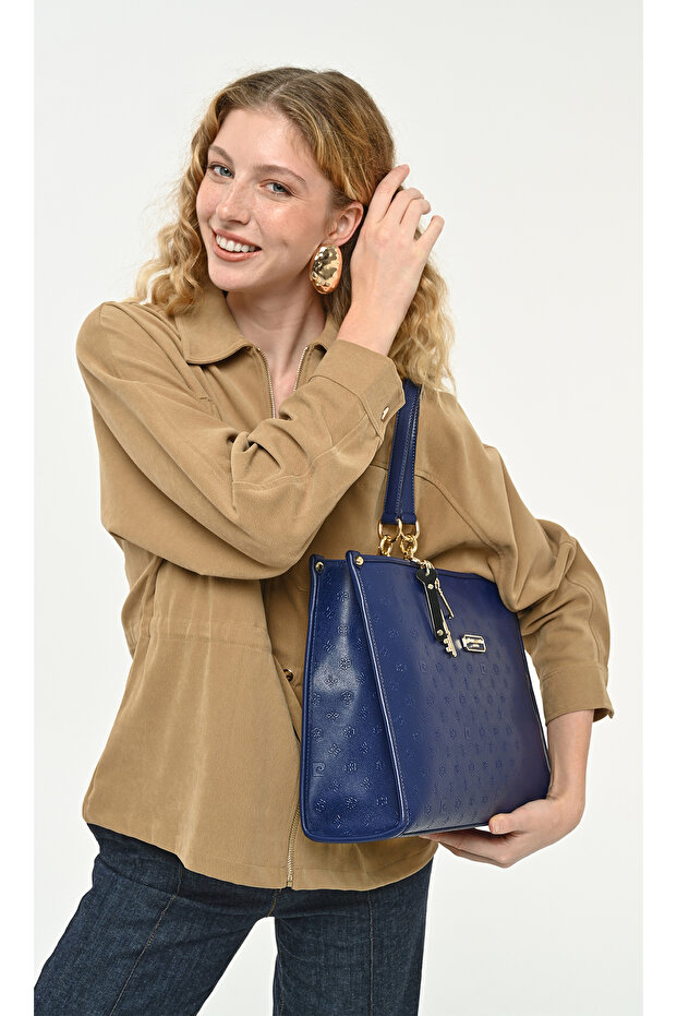Midnight Blue Print Women's Shoulder Bag with Zipper Closure and Inner Pocket 05Pc25K100