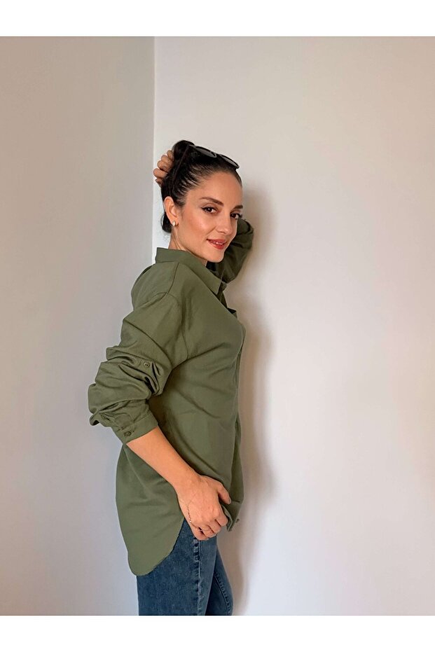 Haki Basic Keten Gömlek - 4