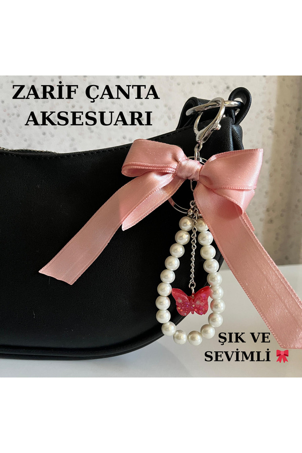 Bowknot Glass Pearl Bag Ornament Handmade Bag Charm with Gold and Silver Ring