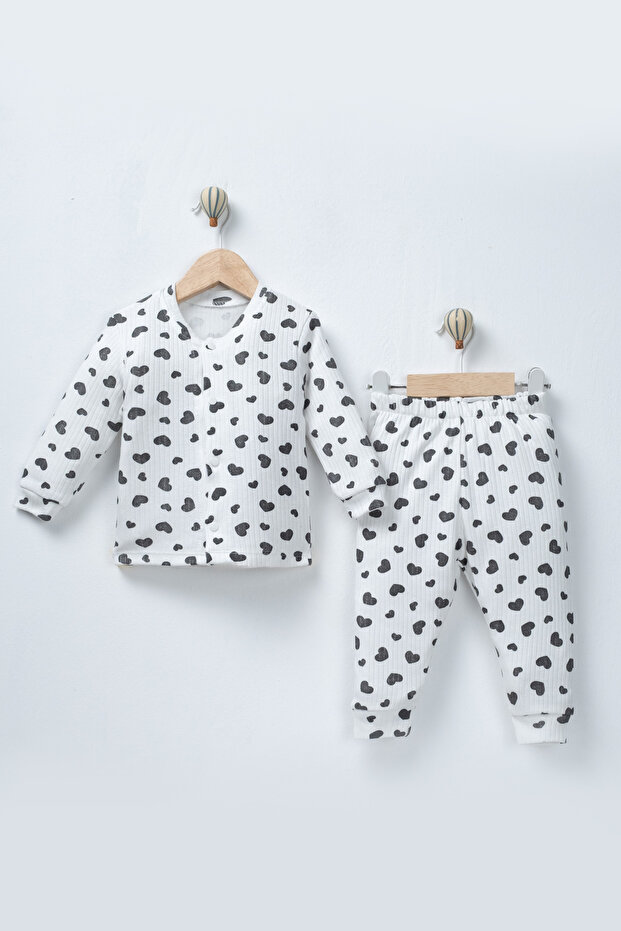 Baby Girl & Child 2-Piece 100% Organic Black Heart Patterned Pajama Set Buttoned Set