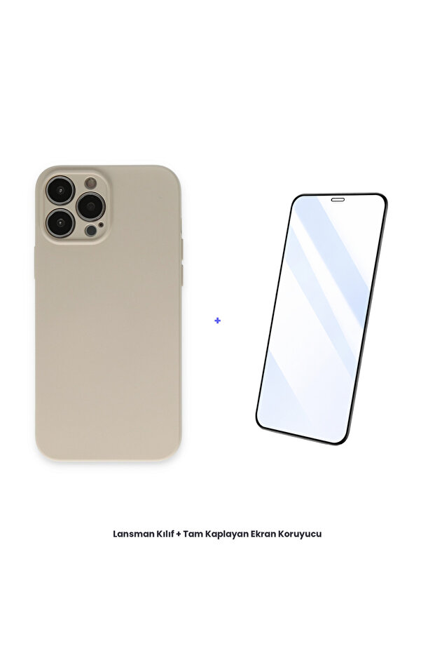 حافظة إطلاق نار لهاتف آيفون 13 برو + مجموعة واقي شاشة كامل التغطية مضاد للكهرباء الساكنة - بيج - 1