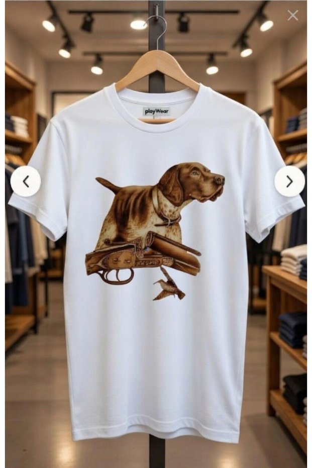 Farm Dog English Pointer Setter Pheasant Wild Life Printed Regular Fit White T-Shirt