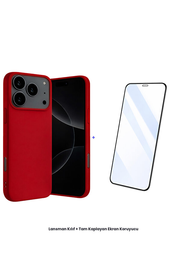 حافظة آيفون 17 برو ماكس + مجموعة واقي شاشة مضاد للكهرباء الساكنة - أحمر - 1