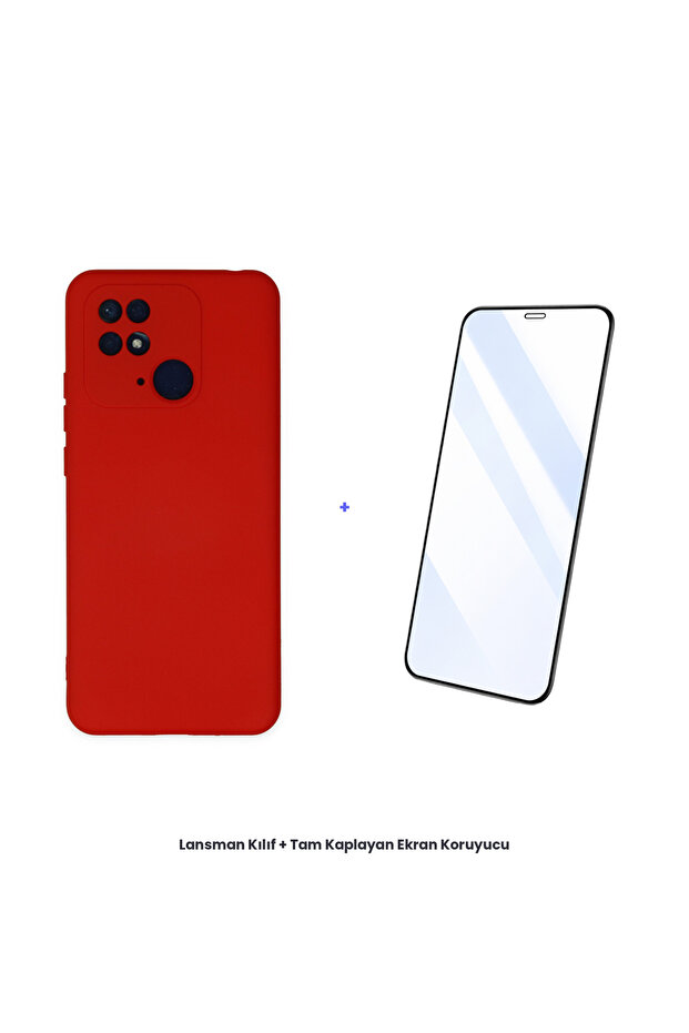 حافظة Redmi 10C + مجموعة واقي شاشة كامل التغطية مضاد للكهرباء الساكنة - أحمر - 1