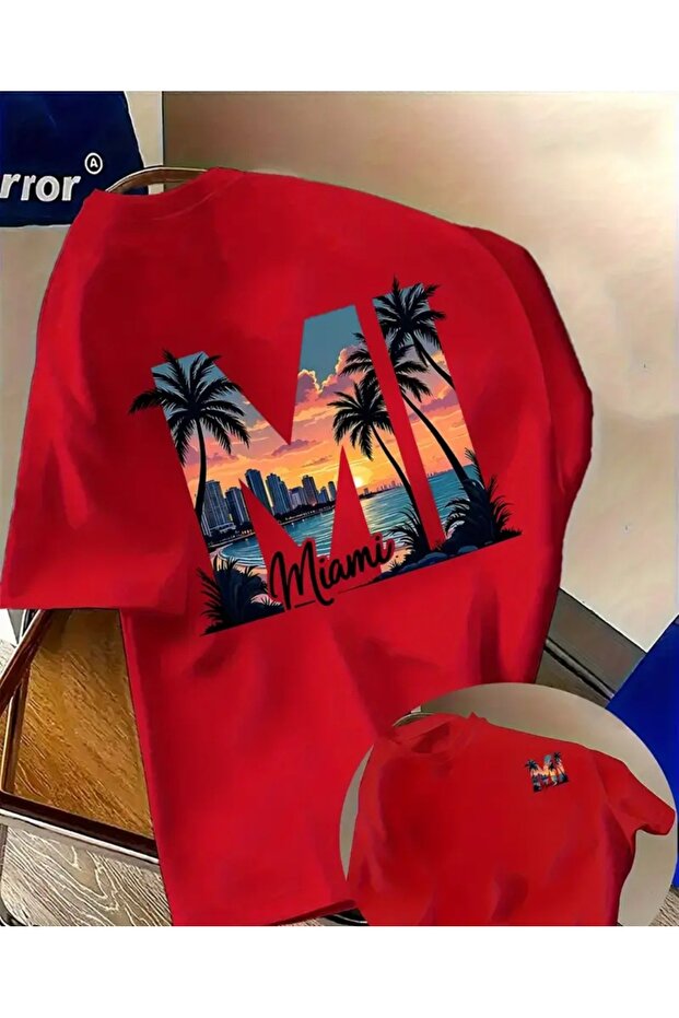 T-Shirt Miami Sunset Printed Men's Cotton Relaxed Cut