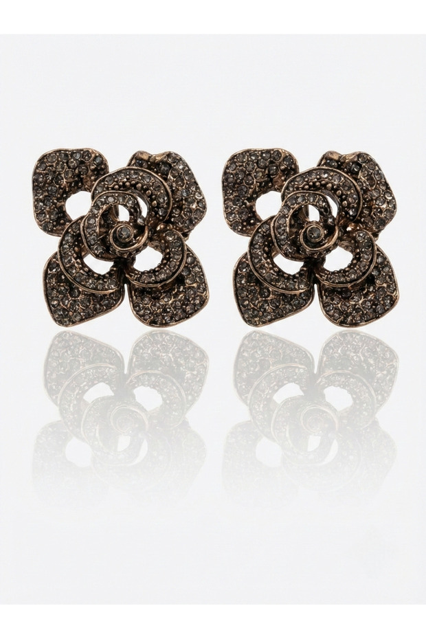 Vesta Rose Hematite Zircon Stone Antique Earrings