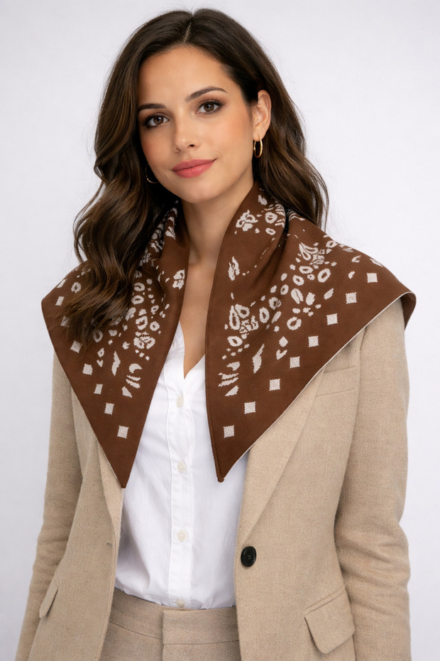 Patterned Double-Sided Knitwear Triangle Scarf - 2