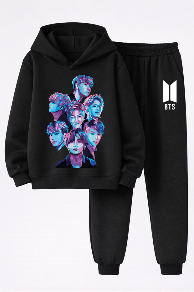Bts Bangthan Boys Printed 3-Yarn Quality Sweatshirt and Sweatpants Kids' Top-Bottom Set