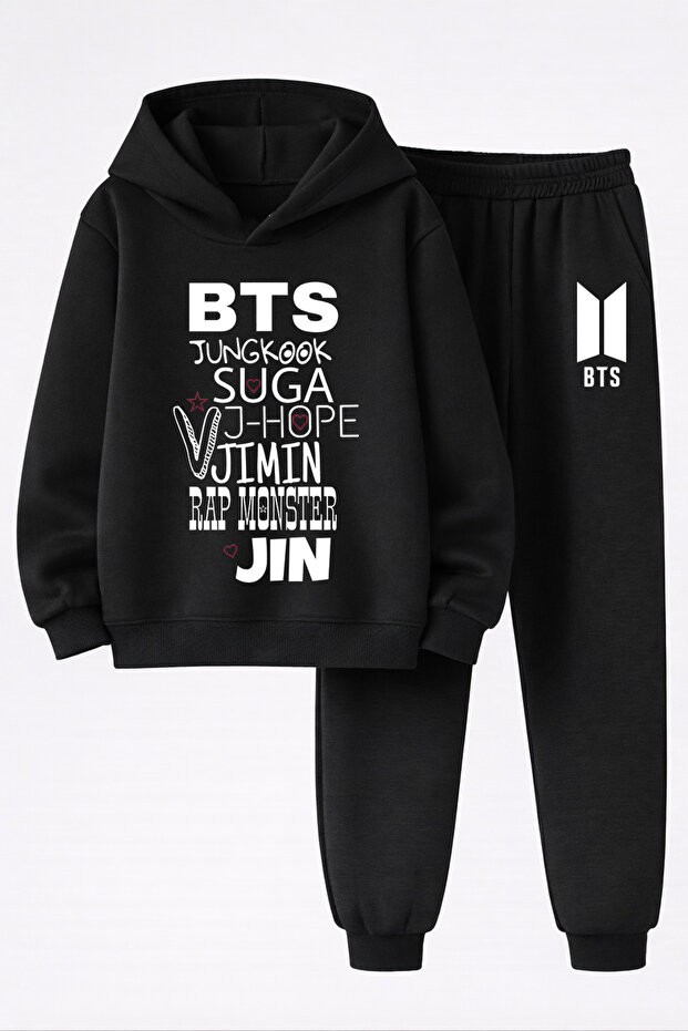Bts Bangthan Boys Printed 3-Yarn Quality Sweatshirt and Sweatpants Kids' Top-Bottom Set