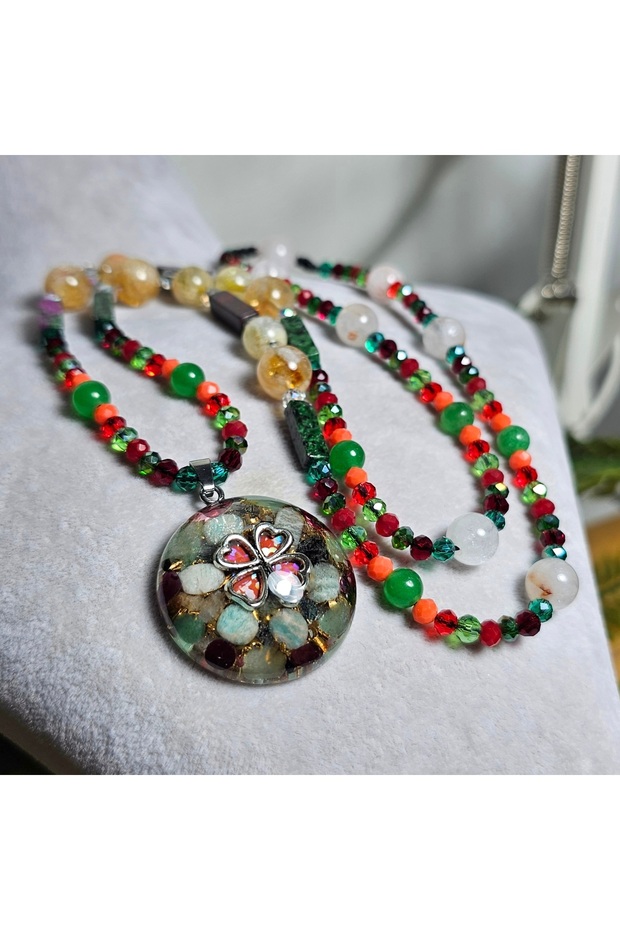4-Leaf Clover - Hologram Orgonite and Natural Stone Pendant - Handmade Design Products