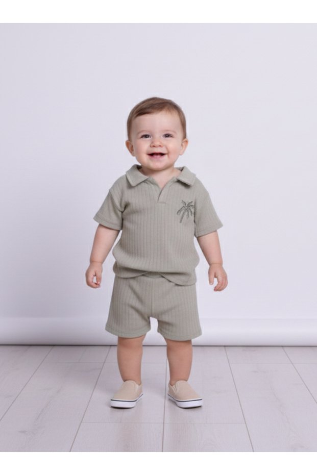 Polo Collar Embroidered T-Shirt Shorts Set