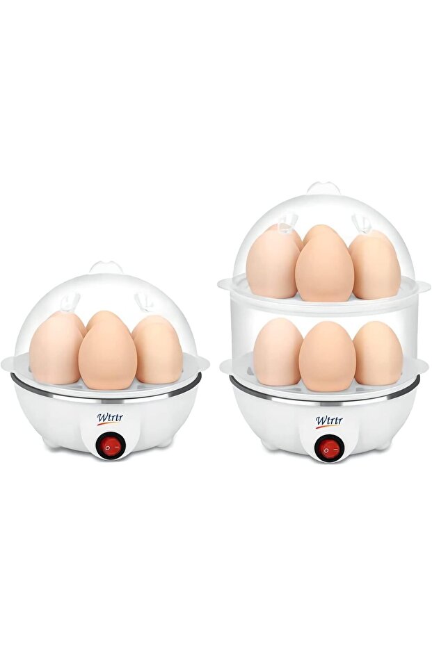 350W Double Deck Egg Cooker, 7-14 Egg Boiler & Steamer, Auto Shut-Off, White