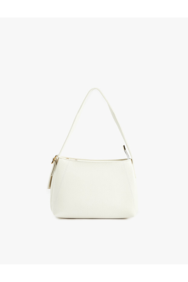 Faux Leather Shoulder Bag with Stitching Detail, Buckle and Zipper Closure