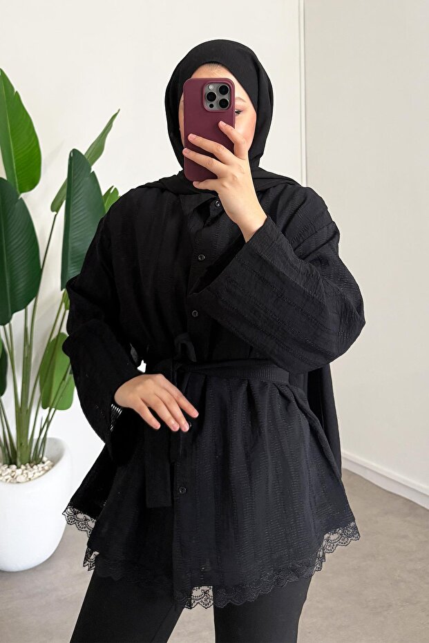 Kemerli Gömlek - Siyah - 2