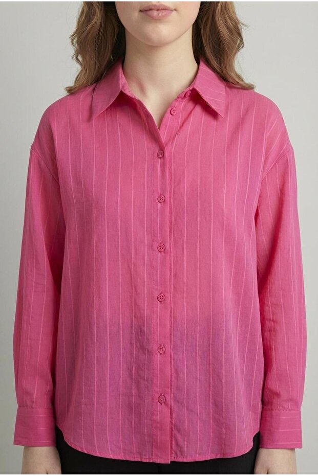 Pinstripes Buttoned Oversize Shirt - 2