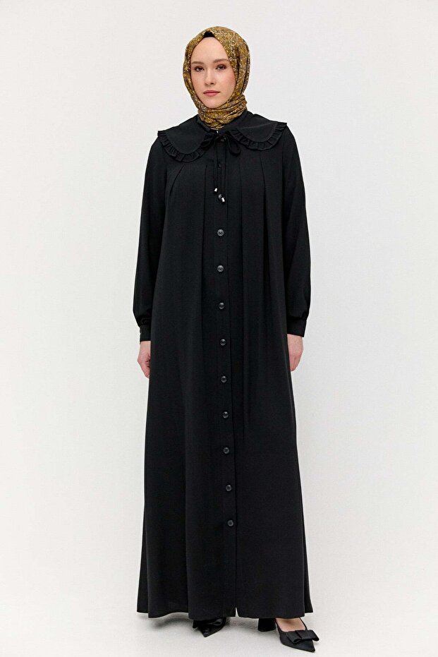 Düğmeli Krep Ferace - 1