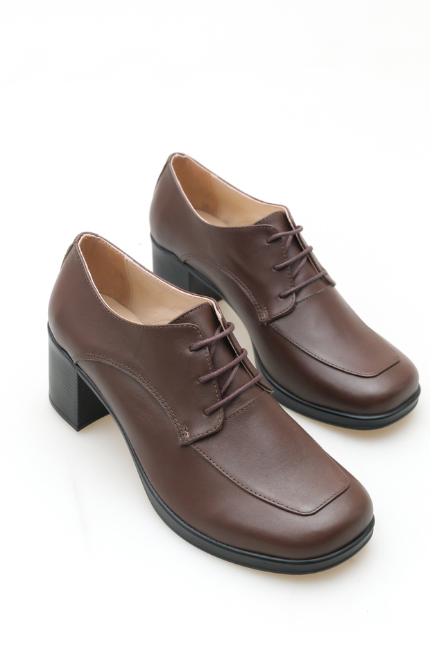 Cordon Genuine Leather Brown Skin Thick Heeled Women's Loafer Shoes