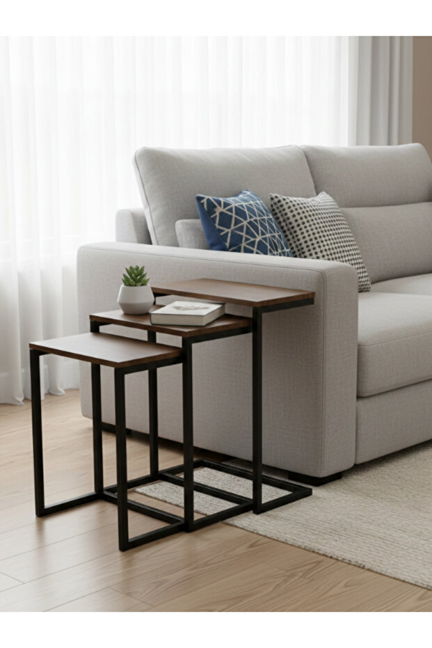 Modern design nesting wooden serving table set (3 pieces)