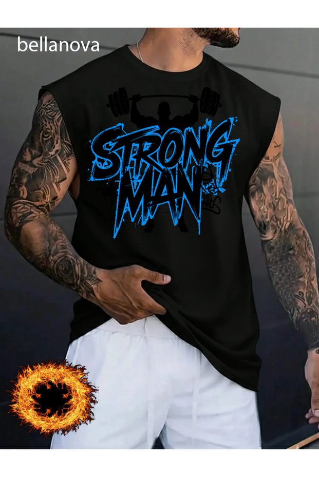 Men's Streetwear Style Original Lettered Black Cotton Tank Top Clothing