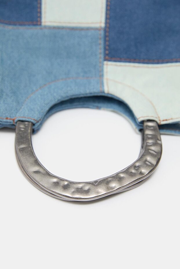 Denim patchwork el çantası - 5