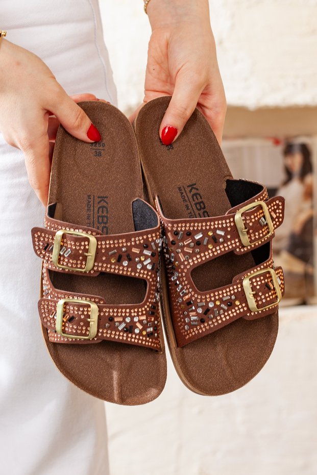 Double Buckle Soft Sole Casual Slippers, Rhinestone Slippers, Light and Comfortable Slippers