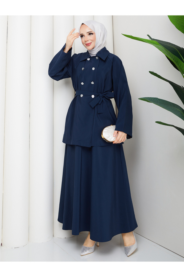 Double Buttoned Shirt & Skirt Hijab Set Rc9022