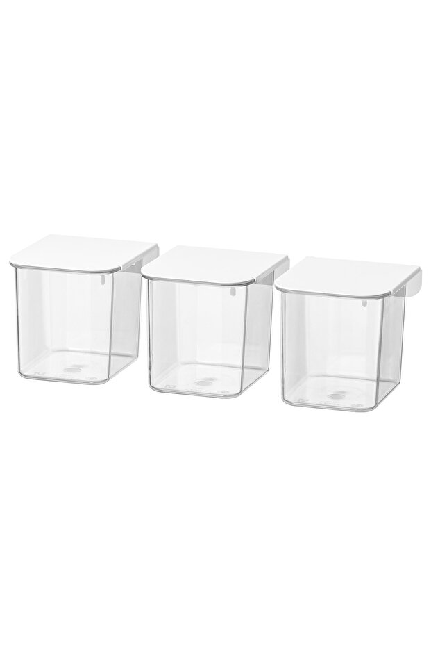 Skadis Multi-Purpose Board Piece, Box with Lid, 3 Transparent 3-Compartment Boxes with White Lids