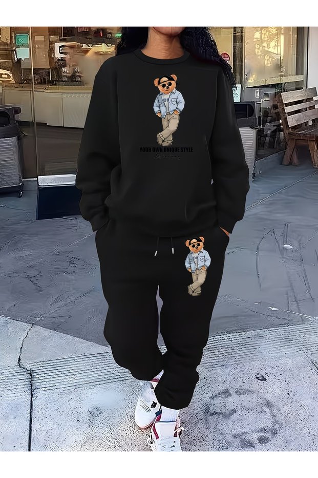 Your Own Unique Style Printed Black Women's Tracksuit Set 100% Cotton