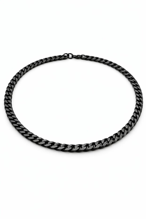 Men's Black Stainless Steel Thick Gourmet Chain Necklace