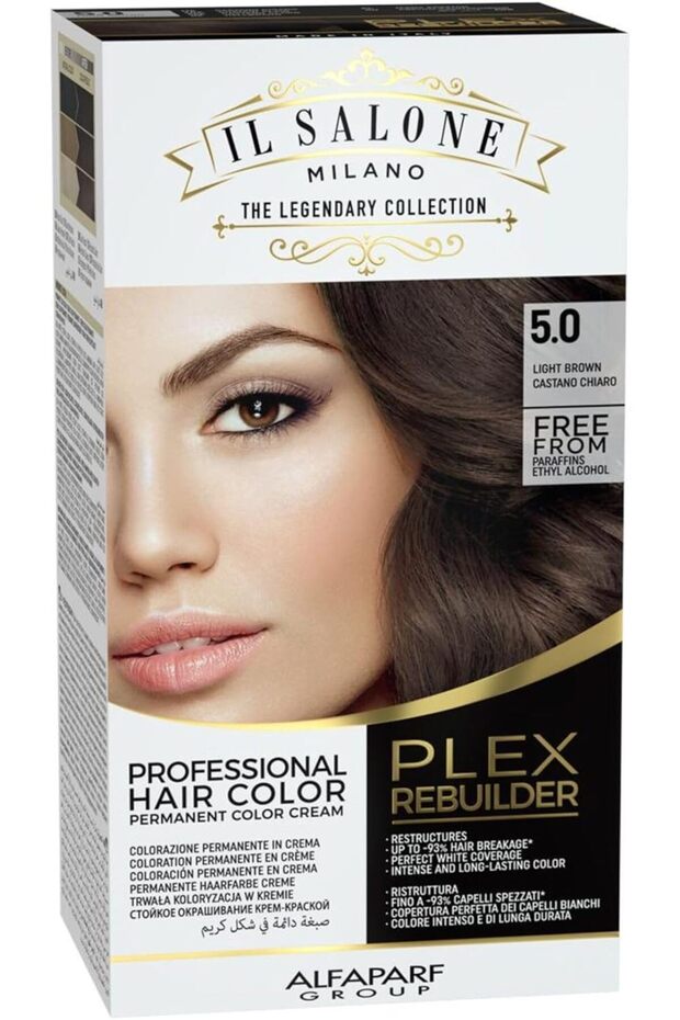 Plex Rebuilder Permanent Hair Color Cream - 5.0 Light Brown Professional Hair Dye K