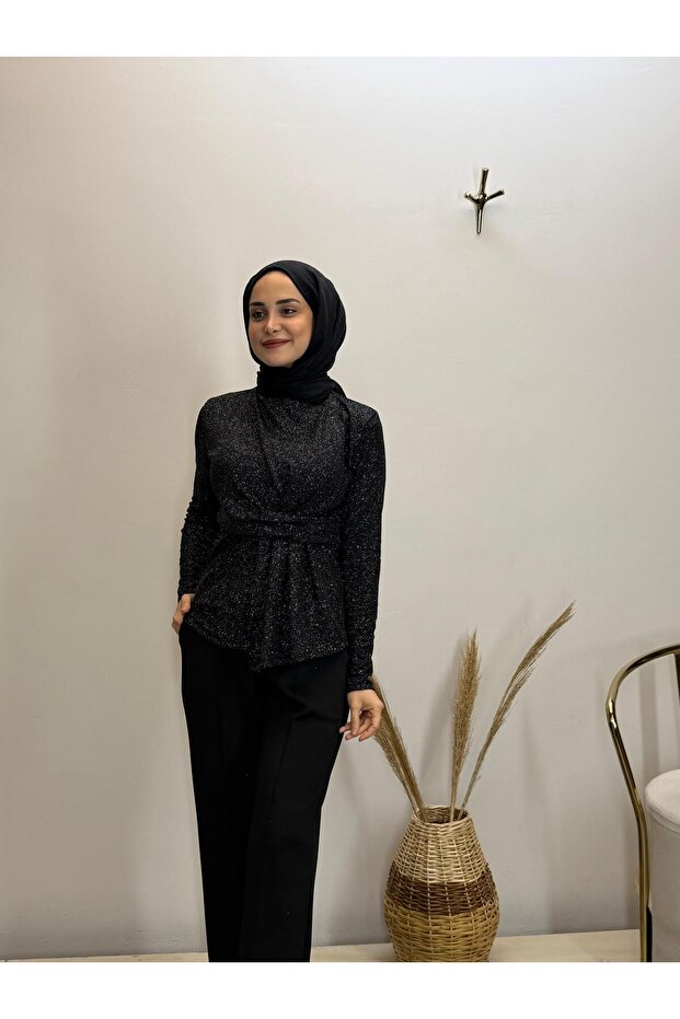 Simli Drapeli Bluz - 1